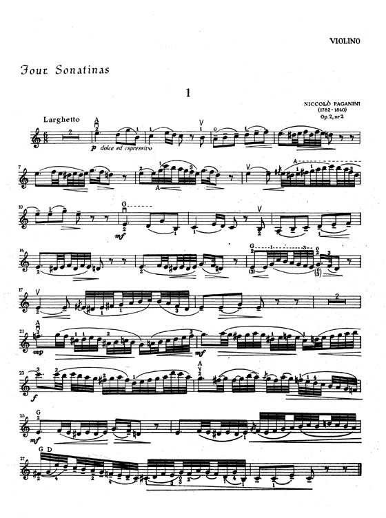 Paganini【Four Sonatinas Opus 2 , Nos. 2, 4, 6, 10】for Violin and Piano