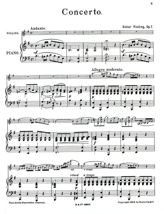 O. Rieding【Concerto in E minor , Op.7】for Violin and Piano (1st to 7th position)