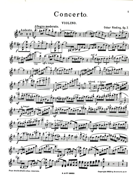 O. Rieding【Concerto in E minor , Op.7】for Violin and Piano (1st to 7th position)