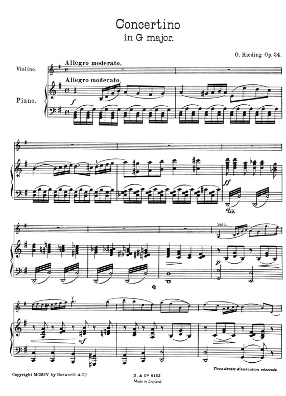 O. Rieding【Concerto in G , Op.24】for Violin and Piano (1st,3rd and 5th position)