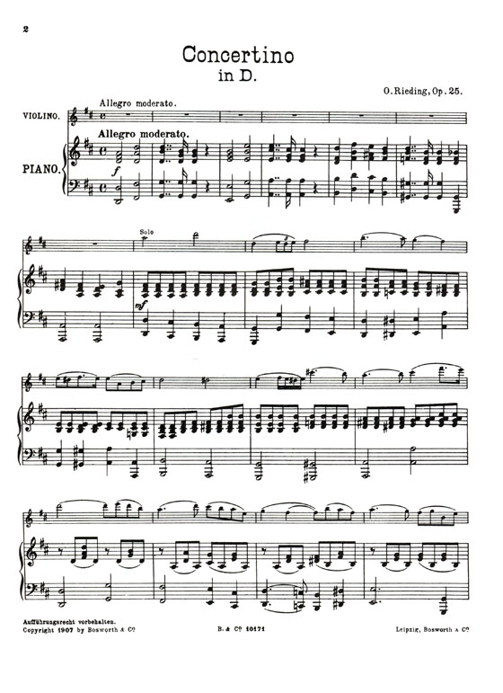 O. Rieding【Concertino in D , Op.25】for Violin and Piano (1st, 3rd and 5th position)