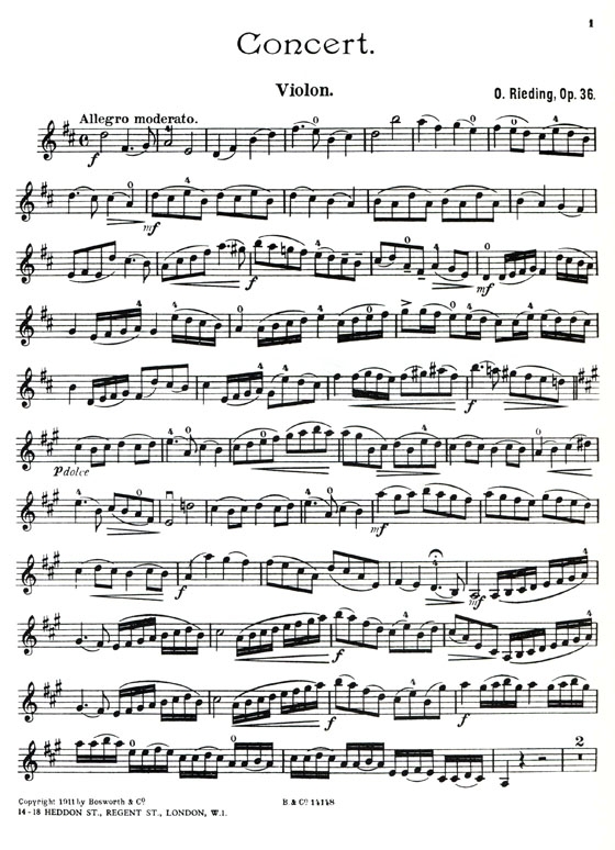 O. Rieding【Concerto in D , Op.36】for Violin and Piano (1st position)