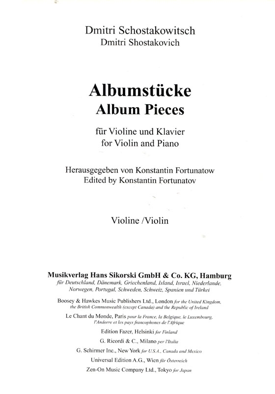 Dmitri Shostakovich【Album Pieces】for Violin and Piano