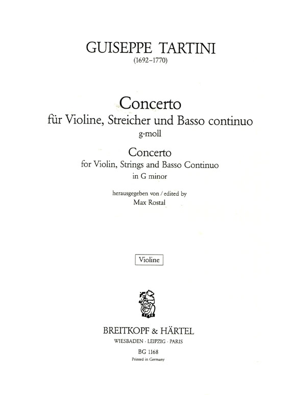 Tartini【Concerto g-moll】für Violine,Streicher und Basso continuo , Ausgabe für Violin and Klavier