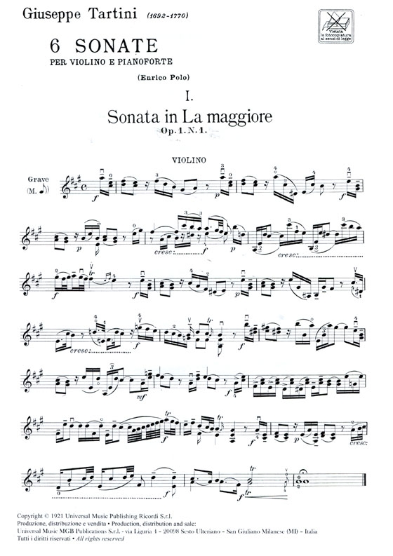 Tartini【6 Sonate】per Violino e Pianoforte