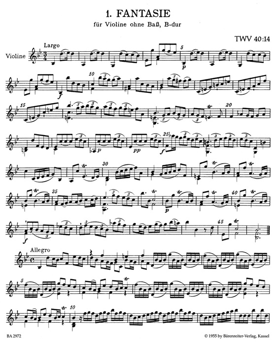 Telemann【Twelve Fantasias】for Violin without Bass, 1735