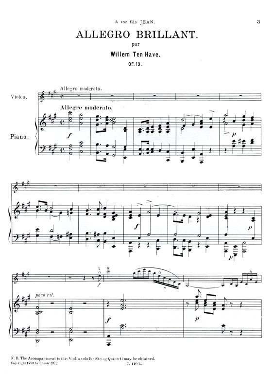 Willem Ten Have【Allegro Brillant , Op. 19】for  Violin and Piano