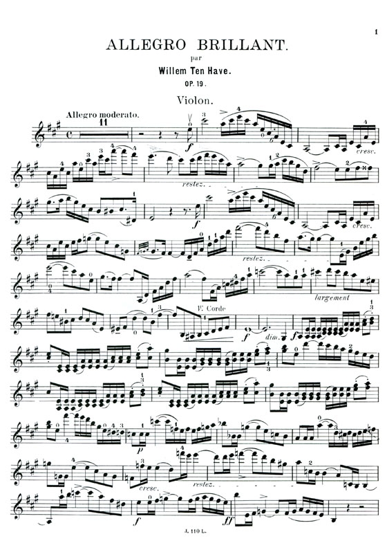 Willem Ten Have【Allegro Brillant , Op. 19】for  Violin and Piano