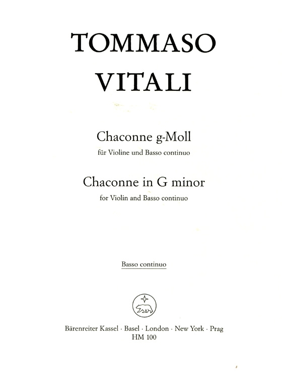 Tommaso Vitali【Chaconne in G minor】for Violin and Basso continuo