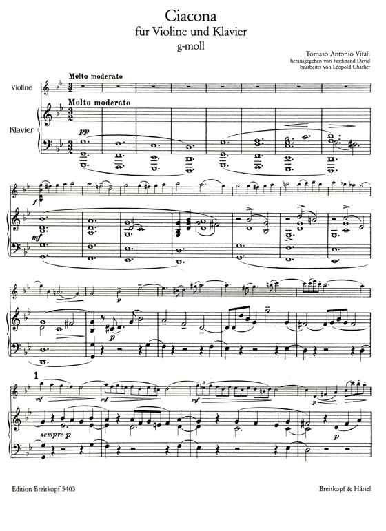Tomaso Antonio Vitali【Ciacona】für Violin and Klavier , g-moll