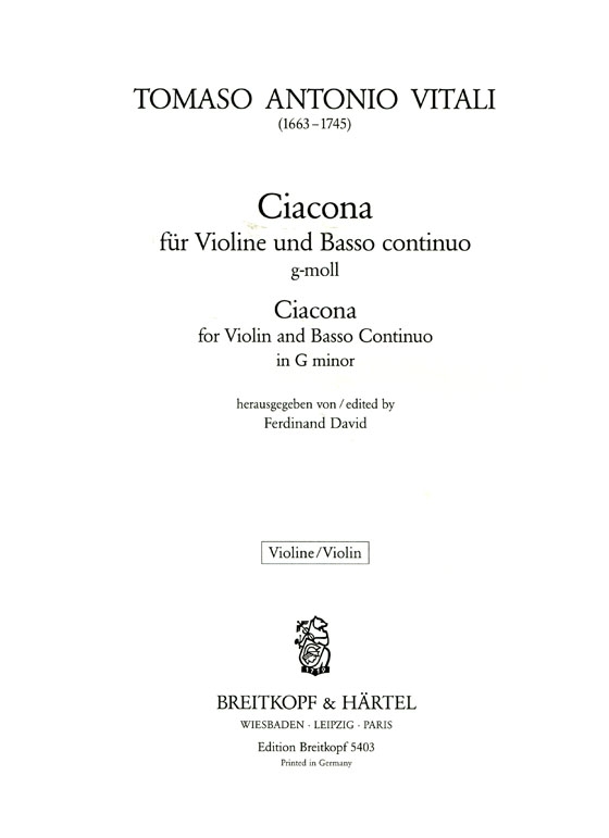 Tomaso Antonio Vitali【Ciacona】für Violin and Klavier , g-moll