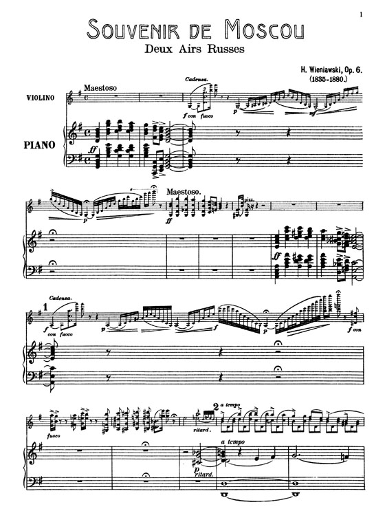 Wieniawski【Souvenir De Moscou,Two Russian Airs , Op. 6】for Violin and Piano