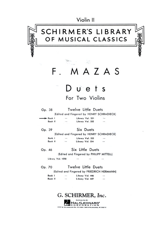 Mazas【Twelve Little Duets , Op.38 】 for Two Violins , Book Ⅰ