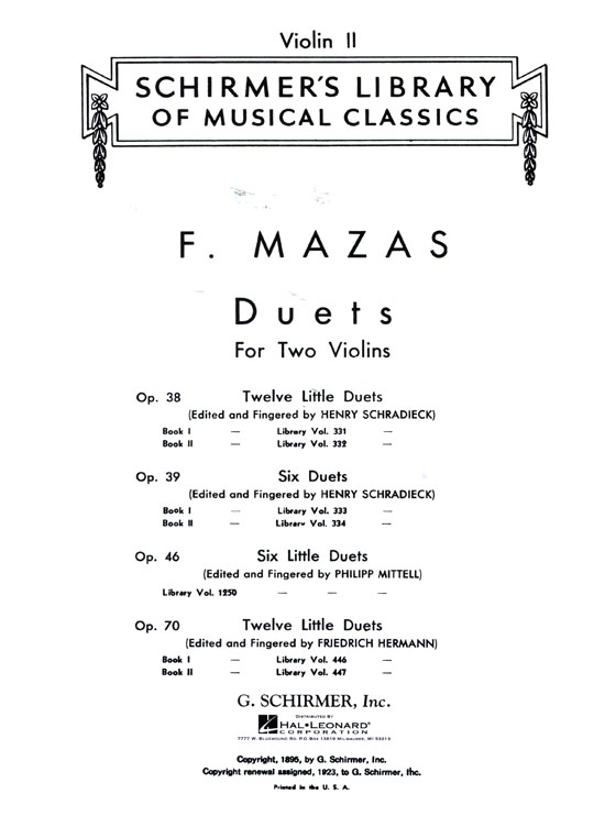 Mazas【Twelve Little Duets , Op.38 】 for Two Violins , Book Ⅱ