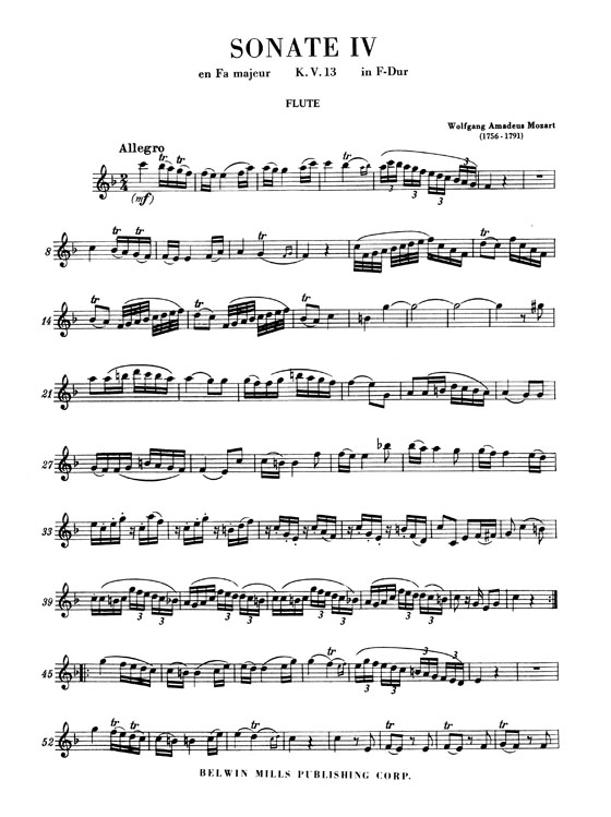 Mozart【Six Sonatas , K. 13 , K. 14 , K. 15】Volume Ⅱ, for Flute and Piano Mozart【Six Sonatas , K. 13 , K. 14 , K. 15】Volume Ⅱ, for Flute and Piano