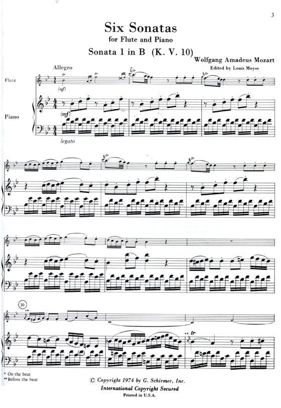 Wolfgang Amadeus Mozart【Six Sonatas , K.V. 10, K. 11, K. 12, K. 13, K. 14,K. 15】for Flute and Piano