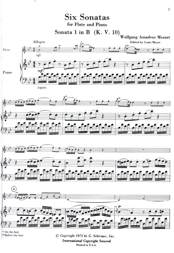 Wolfgang Amadeus Mozart【Six Sonatas , K.V. 10, K. 11, K. 12, K. 13, K. 14,K. 15】for Flute and Piano Wolfgang Amadeus Mozart【Six Sonatas , K.V. 10, K. 11, K. 12, K. 13, K. 14,K. 15】for Flute and Piano