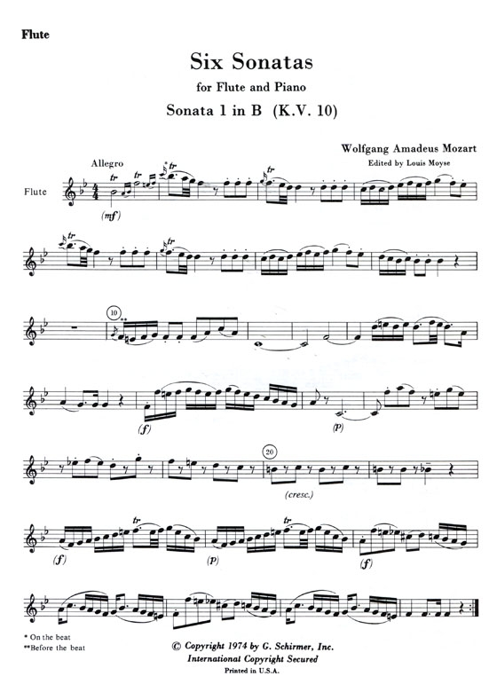 Wolfgang Amadeus Mozart【Six Sonatas , K.V. 10, K. 11, K. 12, K. 13, K. 14,K. 15】for Flute and Piano Wolfgang Amadeus Mozart【Six Sonatas , K.V. 10, K. 11, K. 12, K. 13, K. 14,K. 15】for Flute and Piano