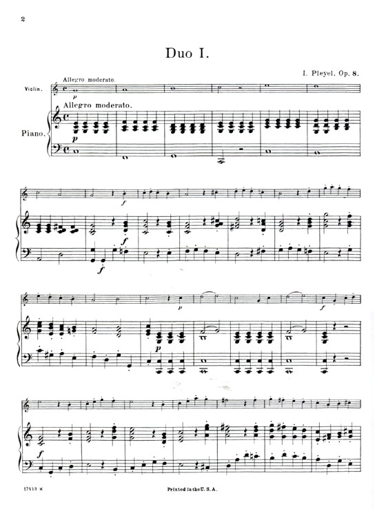 Pleyel【Six Little Duets , Op.8】for Violin（or Two Violins）and Piano