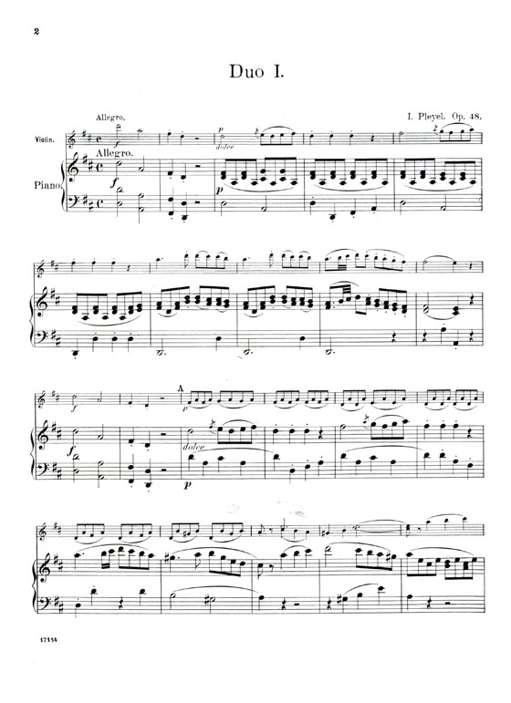 Pleyel【Six Little Duets , Op.48 】 for Violin and Piano (Or Two Violins and Piano)