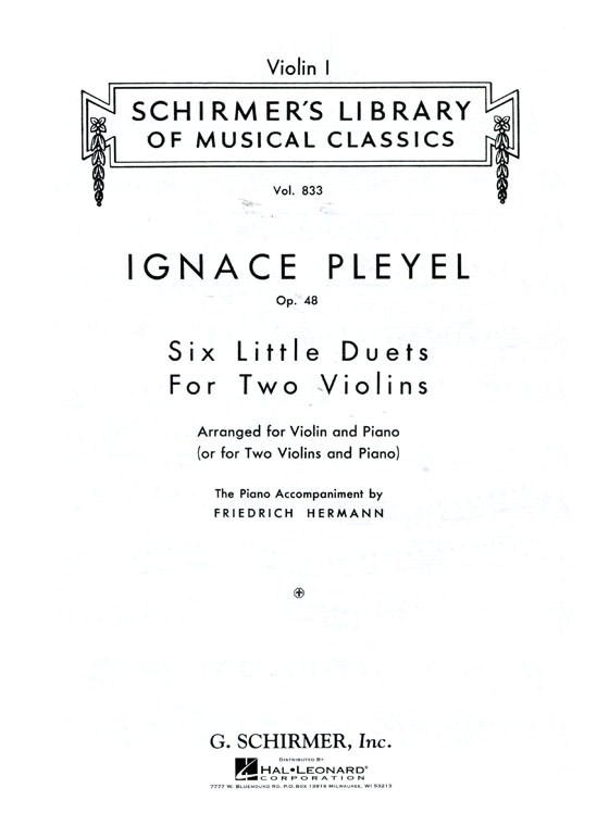 Pleyel【Six Little Duets , Op.48 】 for Violin and Piano (Or Two Violins and Piano)