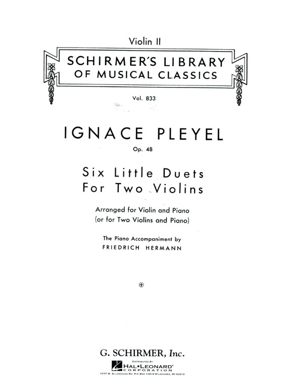 Pleyel【Six Little Duets , Op.48 】 for Violin and Piano (Or Two Violins and Piano)