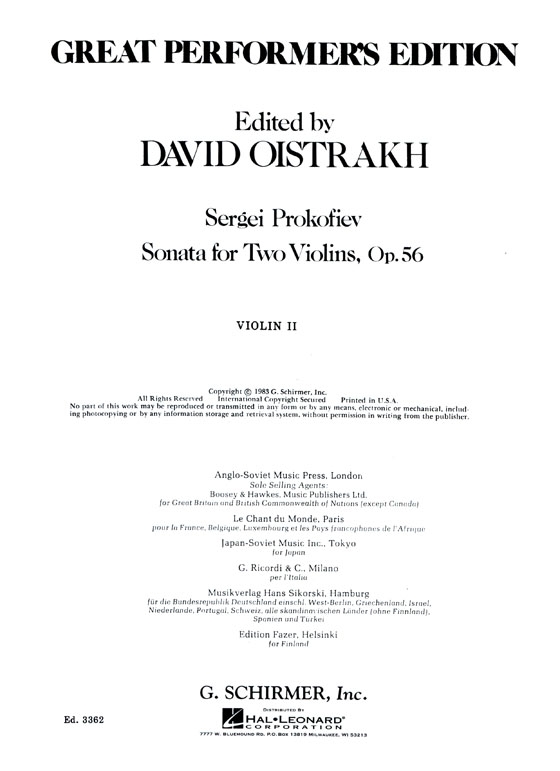 Sergei Prokofiev【Sonata】for Two Violins , Op.56