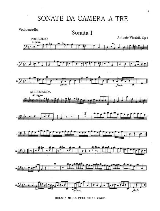 A. Vivaldi【Sonate Da Camera A Tre , Opus 1, Book One : Sonatas Ⅰ- Ⅵ】for Two Violins and Cello (Basso Continuo)