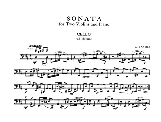 Tartini【Sonata In D Major】for Two Violins and Piano with Cello Ad Libitum