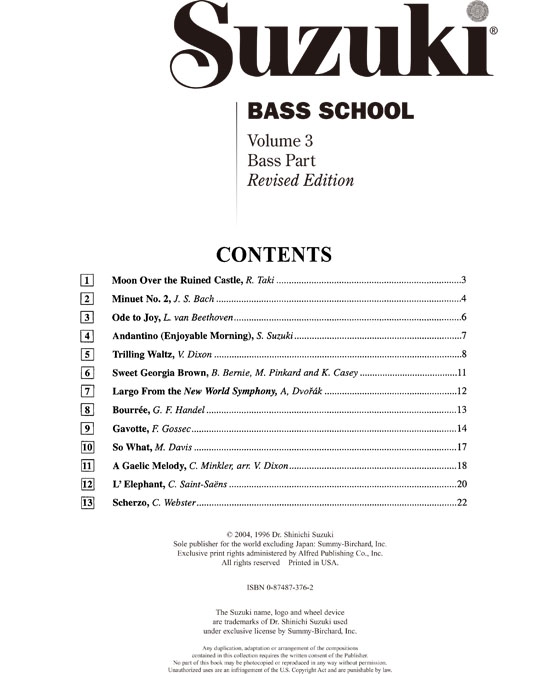 Suzuki Bass School 【Volume 3】 Bass Part, Revised Edition