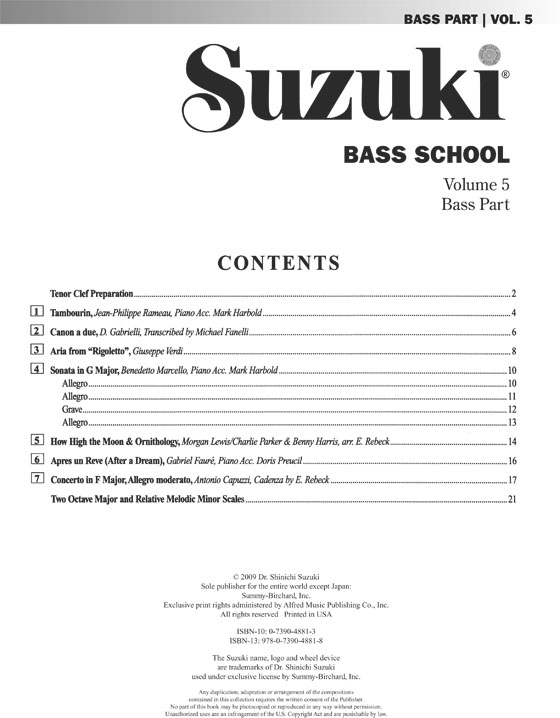 Suzuki Bass School 【Volume 5】 Bass Part