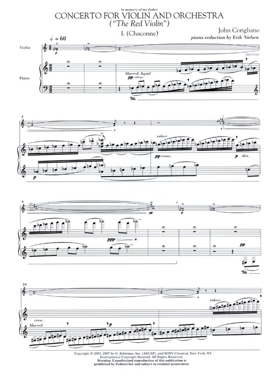 John Corigliano【 Concerto for Violin and Orchestra , The Red Violin 】for Vioiln and Piano
