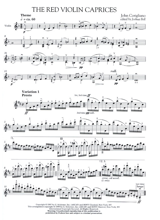 John Corigliano【The Red Violin , Caprices】for Solo Violin
