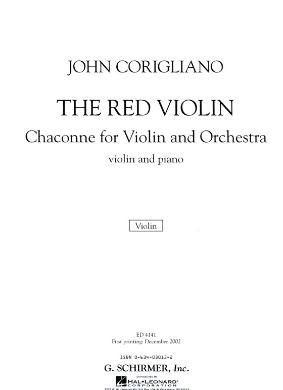 John Corigliano【The Red Violin , Chaconne】for Violin and Piano