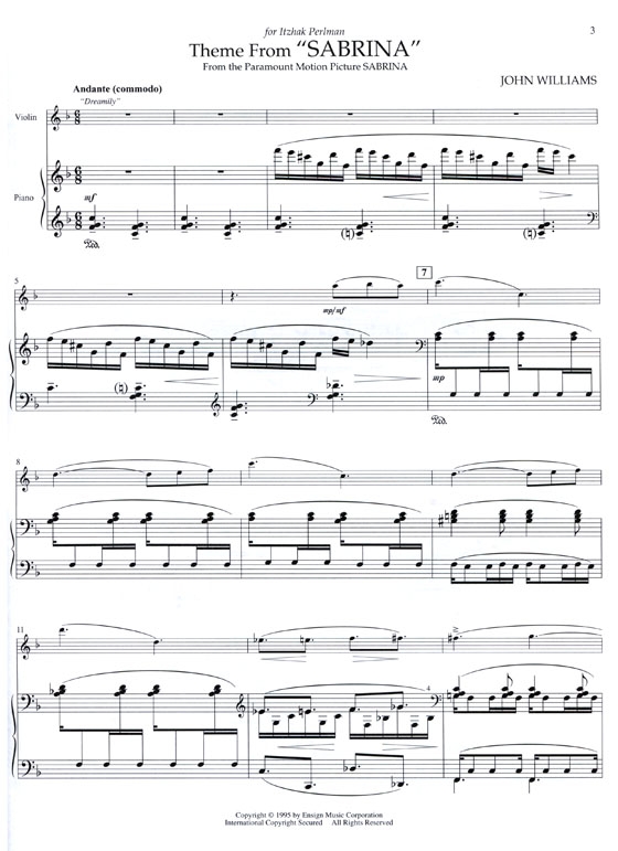 Theme From【Sabrina】for Solo Violin and Piano Theme From【Sabrina】for Solo Violin and Piano