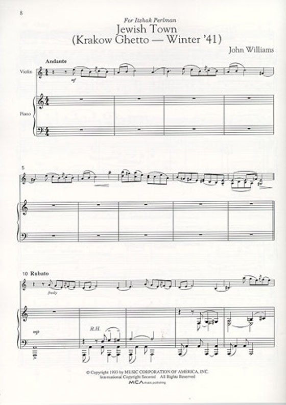 Three Pieces from【Schindler's List】for Violin and Piano