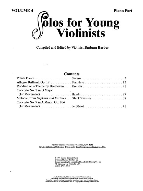 Solos for Young Violinists Volume【4】Violin Part and Piano Part