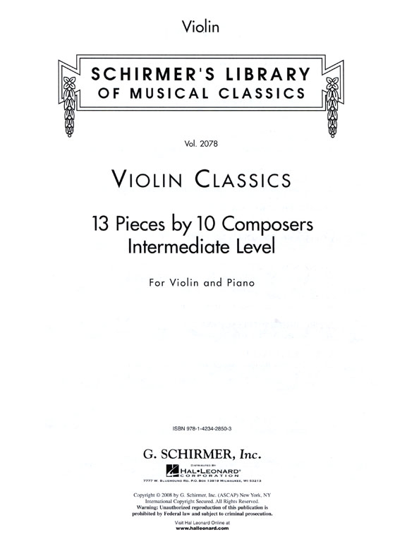 Violin Classics【Intermediate Level】for Violin and Piano