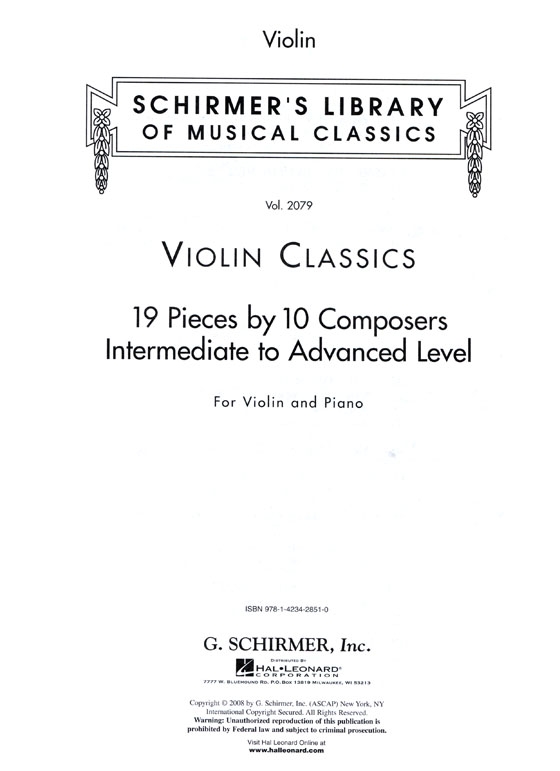 Violin Classics【Intermediate to Advanced Level】for Violin and Piano Violin Classics【Intermediate to Advanced Level】for Violin and Piano