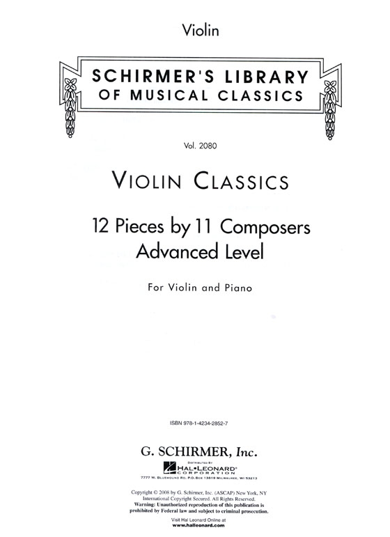 Violin Classics【Advanced Level】for Violin and Piano