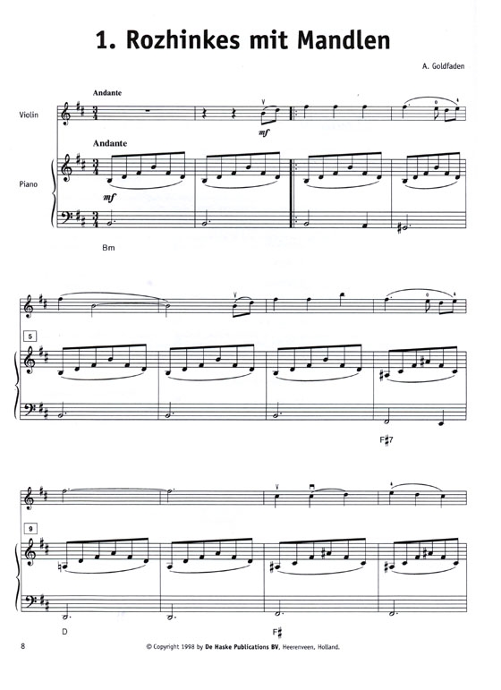 Klezmers  for Violin and Piano Accompaniment , Grade 2- 3