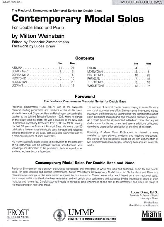 Contemporary Modal Solos for Double Bass and Piano