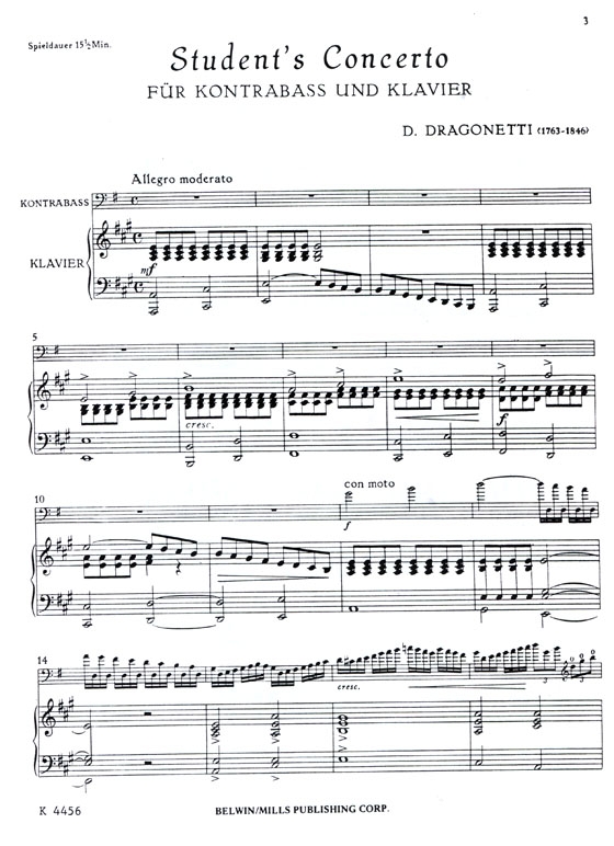 Dragonetti【Student's Concerto In A Major】for String Bass and Piano