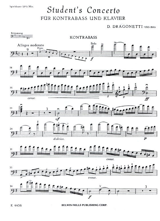 Dragonetti【Student's Concerto In A Major】for String Bass and Piano