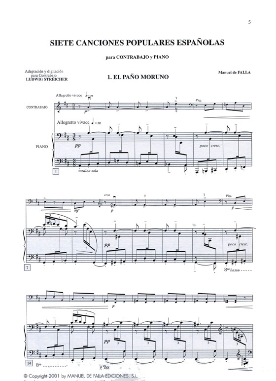 Manuel de Falla【Siete Canciones Populares Espanolas】for String Bass and Piano Manuel de Falla【Siete Canciones Populares Espanolas】for String Bass and Piano