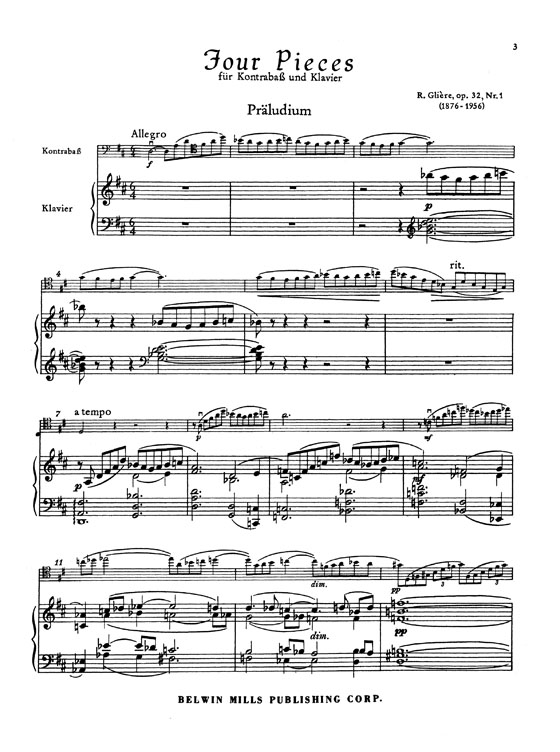 Gliere【Four Pieces】for String Bass and Piano