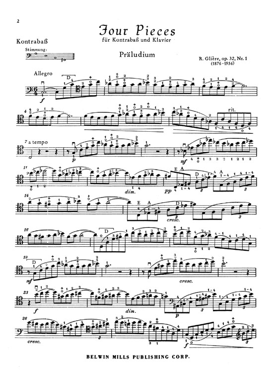 Gliere【Four Pieces】for String Bass and Piano