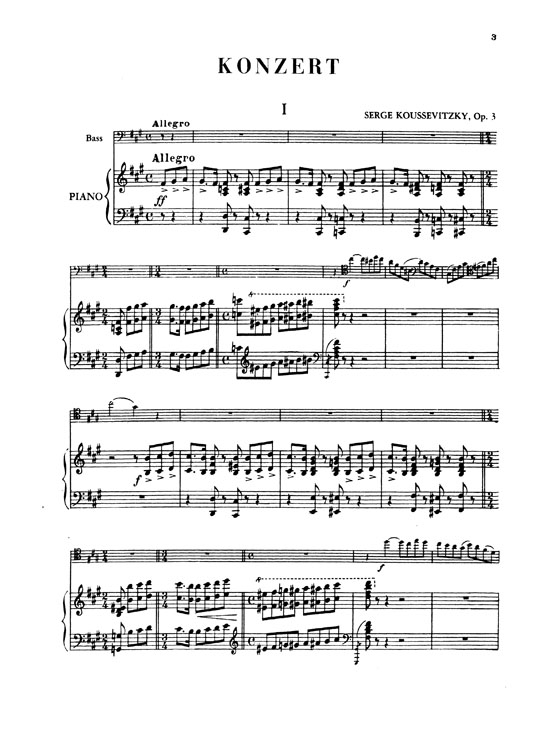 Koussevitzky【Concerto Opus 3 Nos. 1-3】for String Bass and Piano