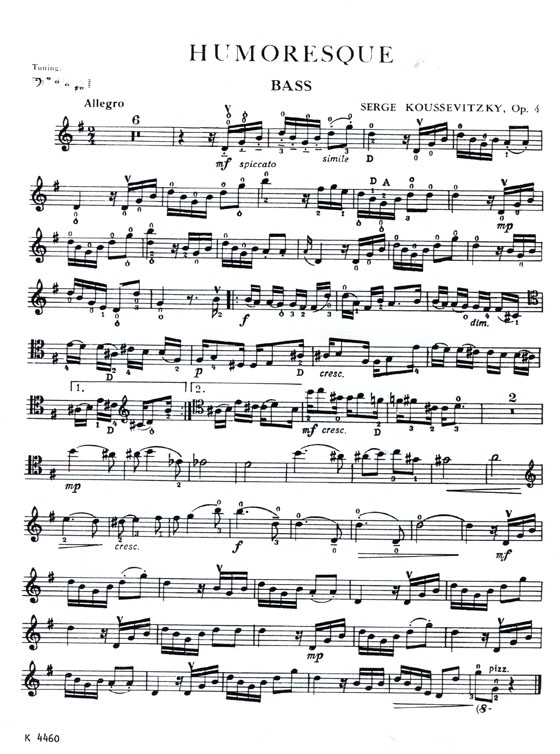 Koussevitzky【Humoresque Opus 4】for String Bass and Piano