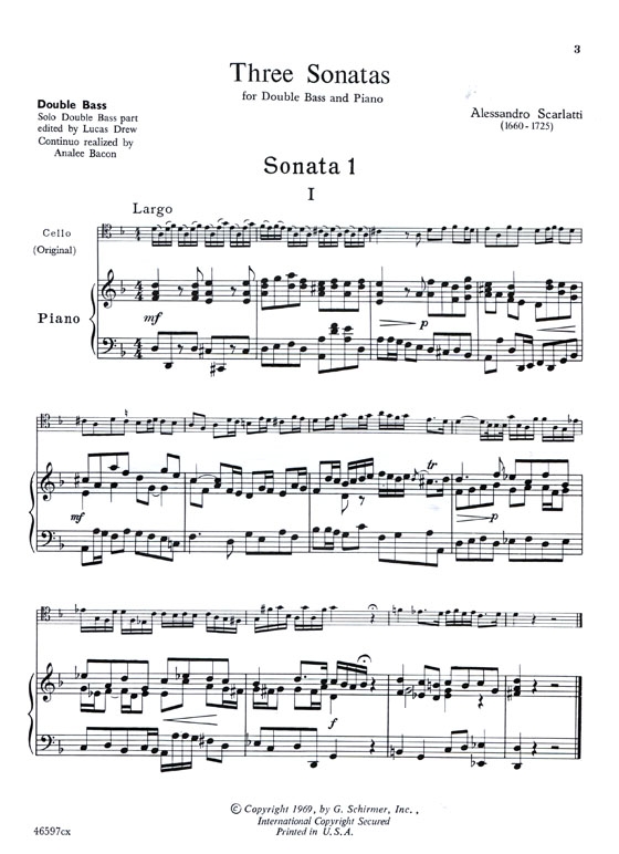 A. Scarlatti【Three Sonatas】for Double Bass and Piano